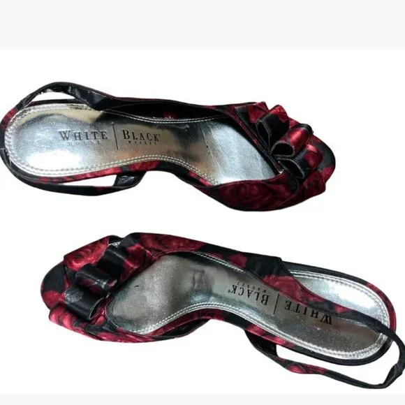 White House Black Market High Heel Peep Toe Floral Slingbacks Size 9M EUC - Picture 10 of 14